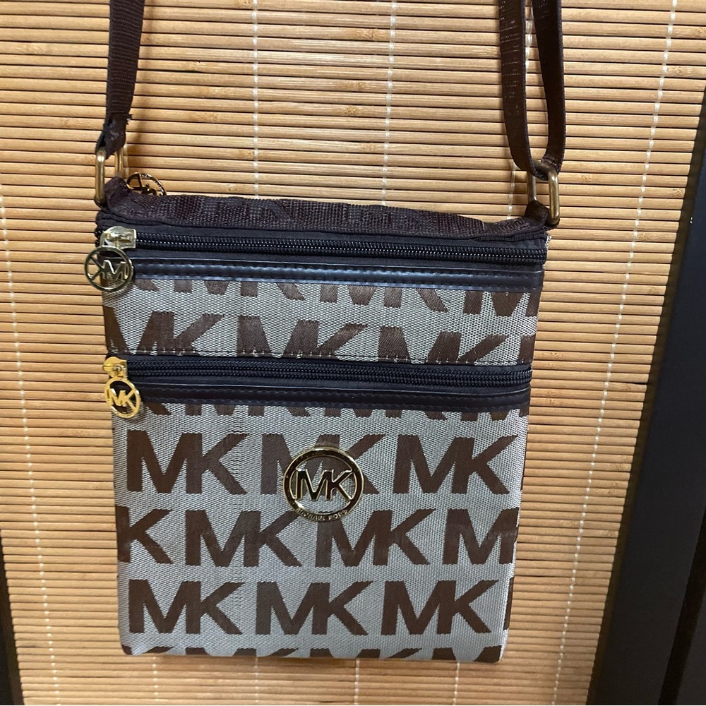 Michael Kors Brown MK Monogram Flat Crossbody Messenger Bag